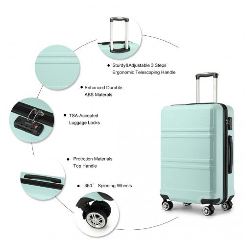 Kono ABS 24 Inch Sculpted Horizontal Design Suitcase - Mint Green | Durable, Stylish Luggage