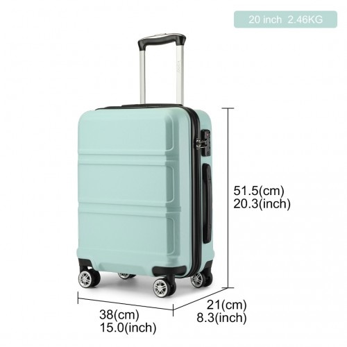 KONO ABS 20 Inch Sculpted Horizontal Design Cabin Luggage - Mint Green