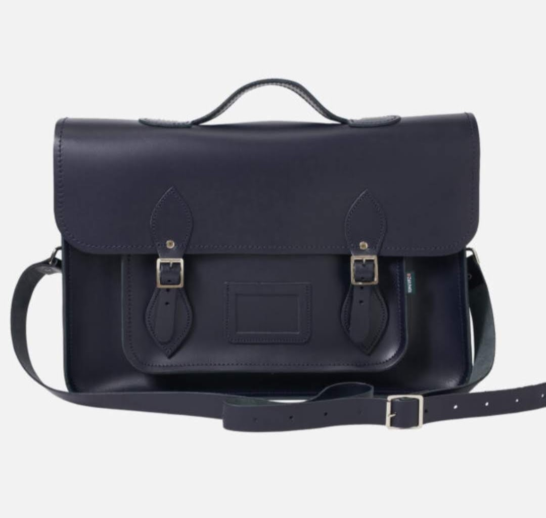 Elegant Leather Backpack Satchel - Navy Blue | Handmade in England