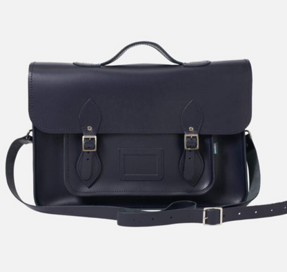 Elegant Leather Backpack Satchel - Navy Blue | Handmade in England