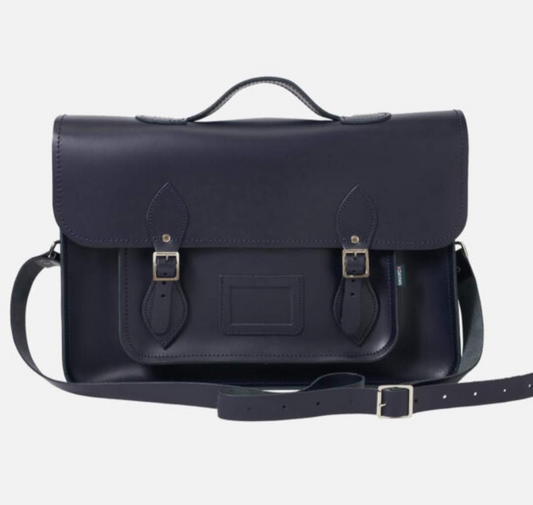 Elegant Leather Backpack Satchel - Navy Blue | Handmade in England
