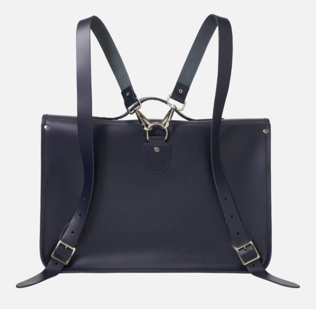 Elegant Leather Backpack Satchel - Navy Blue | Handmade in England