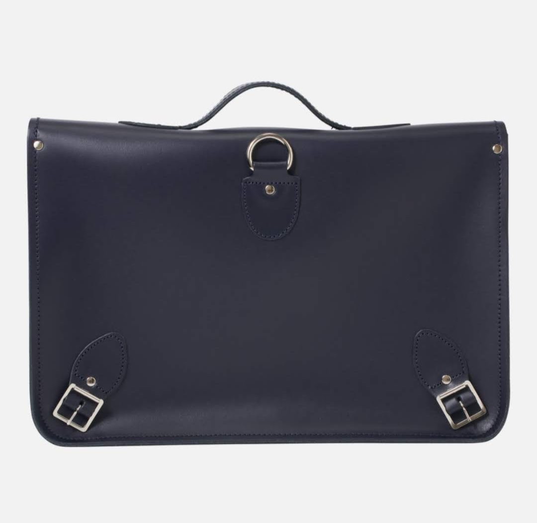 Elegant Leather Backpack Satchel - Navy Blue | Handmade in England