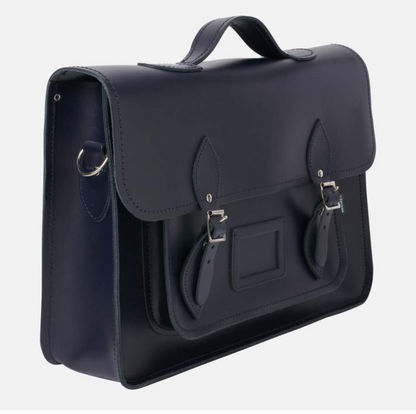 Elegant Leather Backpack Satchel - Navy Blue | Handmade in England