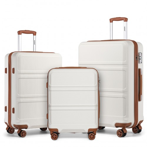 K1871-1L - Kono ABS Sculpted Horizontal Design 3 Piece Suitcase Set - Cream