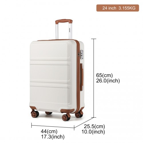 K1871-1L - Kono ABS Sculpted Horizontal Design 3 Piece Suitcase Set - Cream