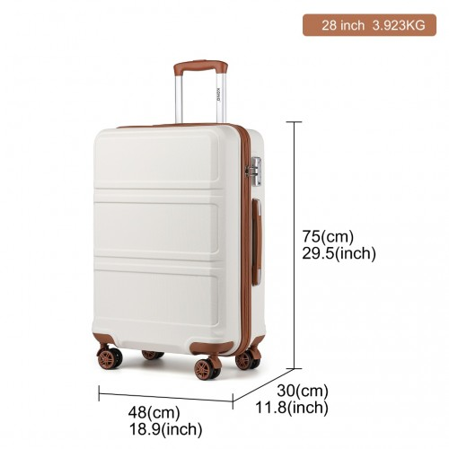 K1871-1L - Kono ABS Sculpted Horizontal Design 3 Piece Suitcase Set - Cream