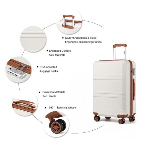 K1871-1L - Kono ABS Sculpted Horizontal Design 3 Piece Suitcase Set - Cream