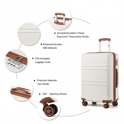 K1871-1L - Kono ABS Sculpted Horizontal Design 3 Piece Suitcase Set - Cream