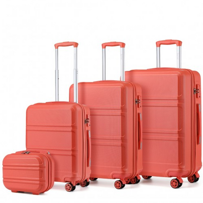 K1871-1L - Kono ABS Sculpted Horizontal Design 4 Pcs Suitcase Set With Vanity Case - Coral