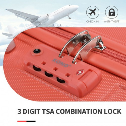 K1871-1L - Kono ABS Sculpted Horizontal Design 4 Pcs Suitcase Set With Vanity Case - Coral