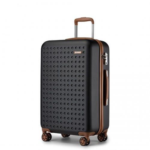 Kono Stylish 24-Inch Polka Dot Hard Shell Suitcase with TSA Lock - Black and Brown
