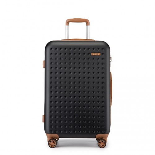 Kono Stylish 24-Inch Polka Dot Hard Shell Suitcase with TSA Lock - Black and Brown