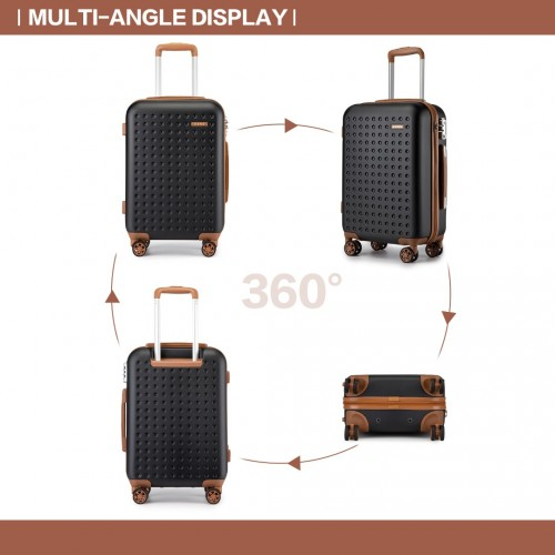 Kono Stylish 24-Inch Polka Dot Hard Shell Suitcase with TSA Lock - Black and Brown
