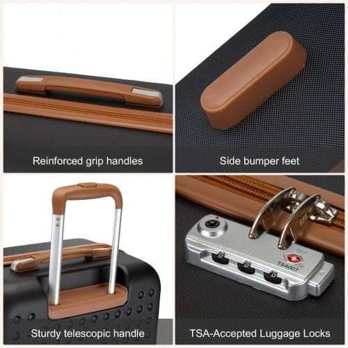 Kono Stylish 24-Inch Polka Dot Hard Shell Suitcase with TSA Lock - Black and Brown