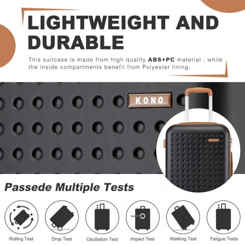 Kono Stylish 24-Inch Polka Dot Hard Shell Suitcase with TSA Lock - Black and Brown