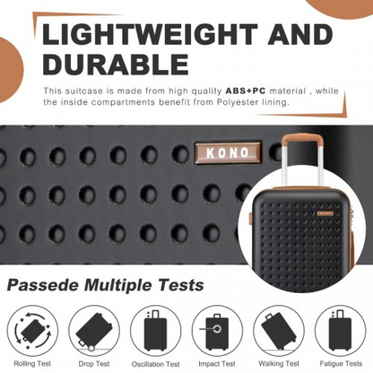 Kono Stylish 24-Inch Polka Dot Hard Shell Suitcase with TSA Lock - Black and Brown