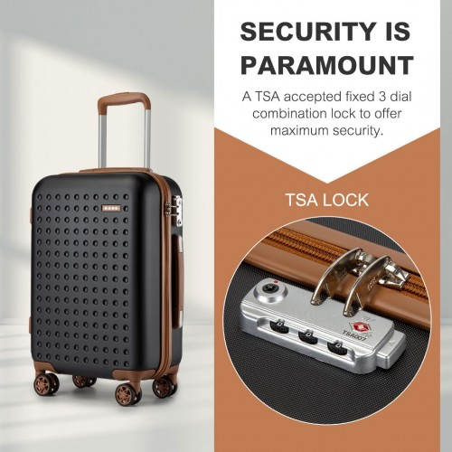 Kono Stylish 24-Inch Polka Dot Hard Shell Suitcase with TSA Lock - Black and Brown