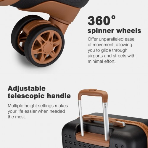 Kono Stylish 24-Inch Polka Dot Hard Shell Suitcase with TSA Lock - Black and Brown