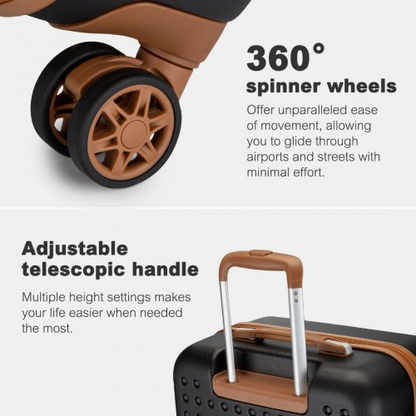 Kono Stylish 24-Inch Polka Dot Hard Shell Suitcase with TSA Lock - Black and Brown