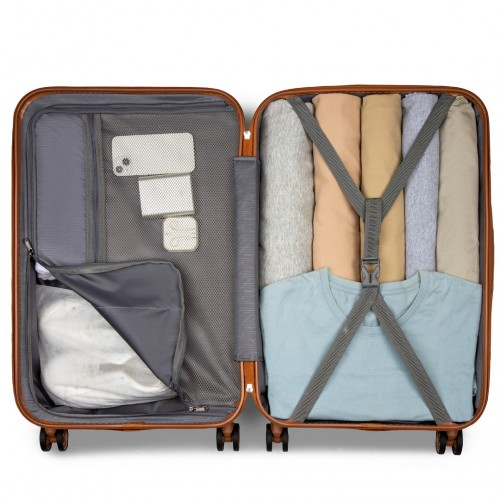 Kono Stylish 24-Inch Polka Dot Hard Shell Suitcase with TSA Lock - Black and Brown