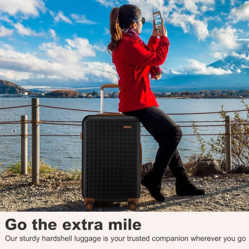 Kono Stylish 24-Inch Polka Dot Hard Shell Suitcase with TSA Lock - Black and Brown