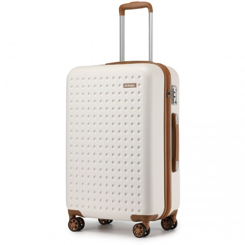Kono 24 Inch Polka Dot Hard Shell Suitcase with TSA Lock - Cream and Brown