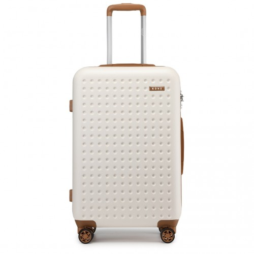 Kono 24 Inch Polka Dot Hard Shell Suitcase with TSA Lock - Cream and Brown