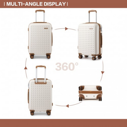 Kono 24 Inch Polka Dot Hard Shell Suitcase with TSA Lock - Cream and Brown