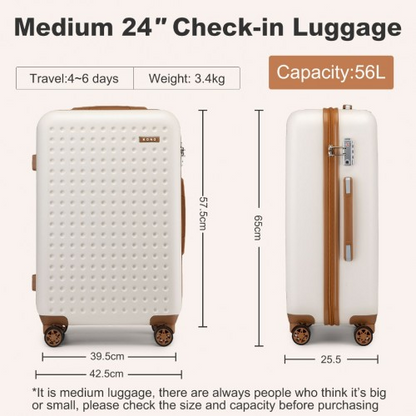 Kono 24 Inch Polka Dot Hard Shell Suitcase with TSA Lock - Cream and Brown