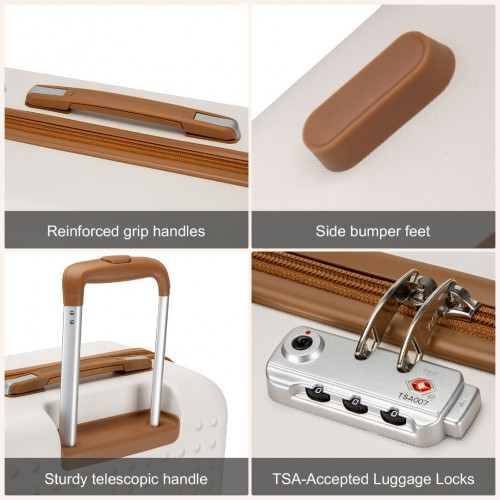 Kono 24 Inch Polka Dot Hard Shell Suitcase with TSA Lock - Cream and Brown