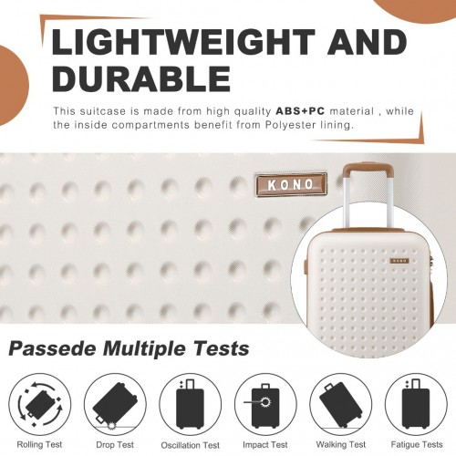 Kono 24 Inch Polka Dot Hard Shell Suitcase with TSA Lock - Cream and Brown