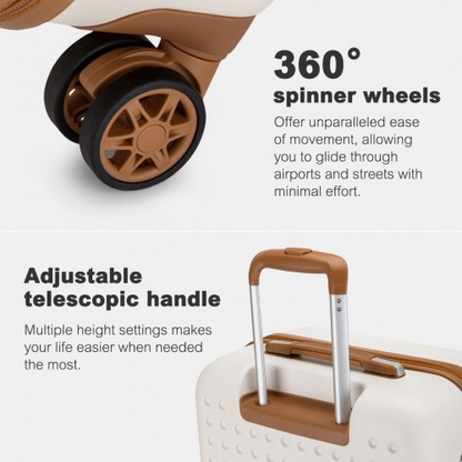 Kono 24 Inch Polka Dot Hard Shell Suitcase with TSA Lock - Cream and Brown