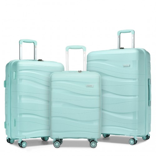 K2094L - Kono Lightweight Polypropylene Hard Shell 3 Piece Suitcase Set With TSA Lock - Mint Green