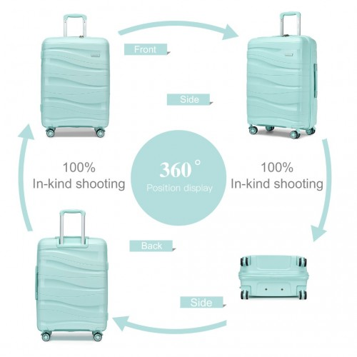 K2094L - Kono Lightweight Polypropylene Hard Shell 3 Piece Suitcase Set With TSA Lock - Mint Green