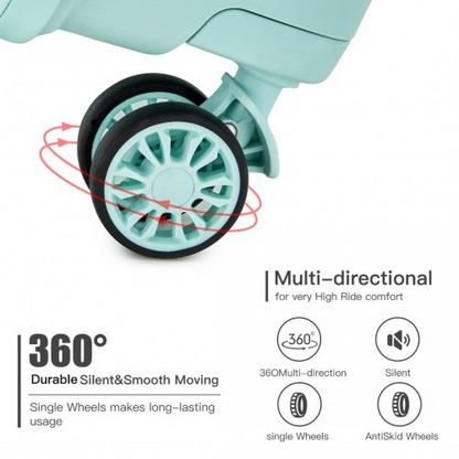 K2094L - Kono Lightweight Polypropylene Hard Shell 3 Piece Suitcase Set With TSA Lock - Mint Green