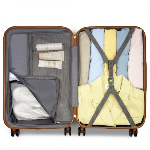 KSK2486 - Kono Stylish ABS+PC 28 Inch Polka Dot Hard Shell Suitcase With TSA Lock - Cream And Brown