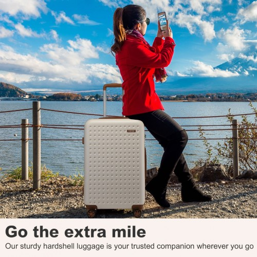 KSK2486 - Kono Stylish ABS+PC 28 Inch Polka Dot Hard Shell Suitcase With TSA Lock - Cream And Brown