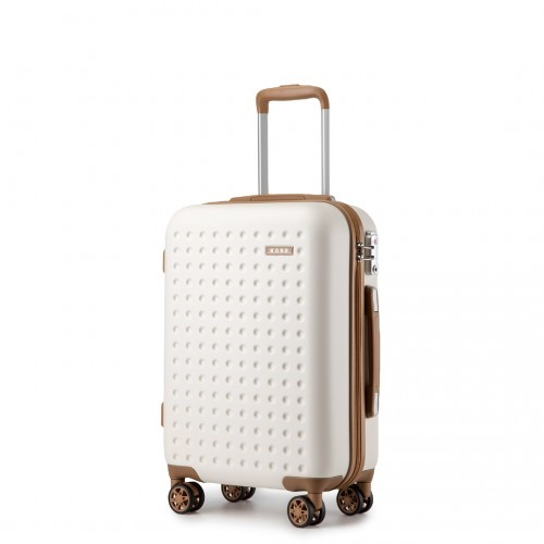 Kono 20-Inch Polka Dot Hard Shell Cabin Suitcase with TSA Lock - Cream and Brown ABS+PC