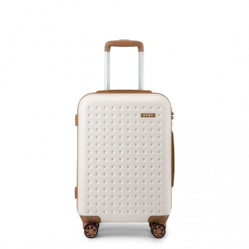 Kono 20-Inch Polka Dot Hard Shell Cabin Suitcase with TSA Lock - Cream and Brown ABS+PC