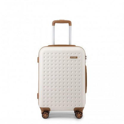 Kono 20-Inch Polka Dot Hard Shell Cabin Suitcase with TSA Lock - Cream and Brown ABS+PC