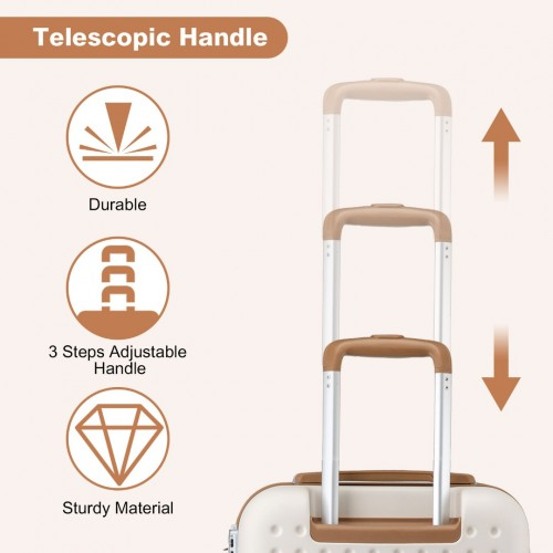 Kono 20-Inch Polka Dot Hard Shell Cabin Suitcase with TSA Lock - Cream and Brown ABS+PC