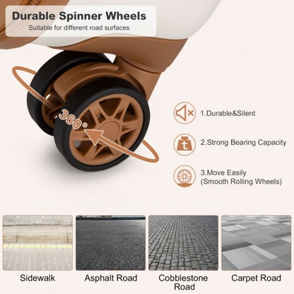 Kono 20-Inch Polka Dot Hard Shell Cabin Suitcase with TSA Lock - Cream and Brown ABS+PC