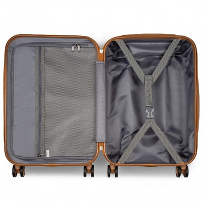 Kono 20-Inch Polka Dot Hard Shell Cabin Suitcase with TSA Lock - Cream and Brown ABS+PC