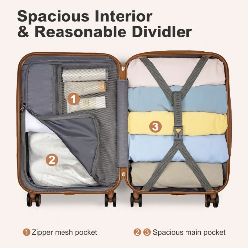 Kono 20-Inch Polka Dot Hard Shell Cabin Suitcase with TSA Lock - Cream and Brown ABS+PC