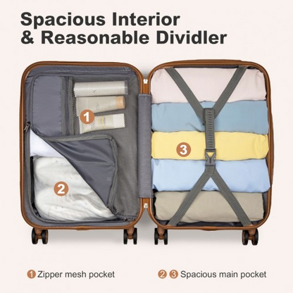 Kono 20-Inch Polka Dot Hard Shell Cabin Suitcase with TSA Lock - Cream and Brown ABS+PC