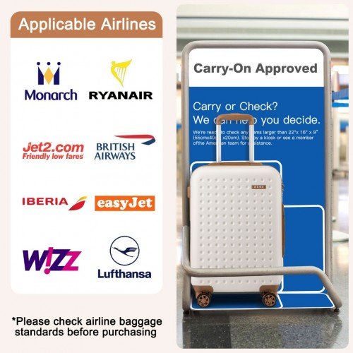 Kono 20-Inch Polka Dot Hard Shell Cabin Suitcase with TSA Lock - Cream and Brown ABS+PC