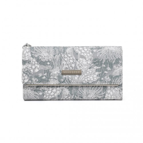 Miss Lulu Elegant Women's Long Purse with Detachable Wrist Strap and Multi-Card Organizer - Grey