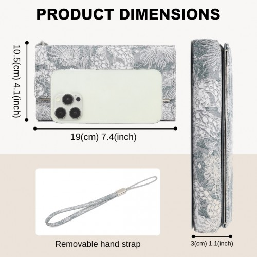 Miss Lulu Elegant Women's Long Purse with Detachable Wrist Strap and Multi-Card Organizer - Grey