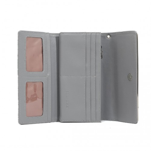 Miss Lulu Elegant Women's Long Purse with Detachable Wrist Strap and Multi-Card Organizer - Grey